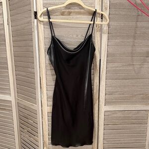 bebe Black Satin Cowl Slip Dress